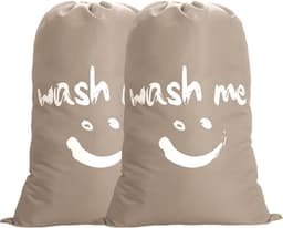 Set van 2 Grote Waszakken met Trekkoord, 120 Liter - Vouwbare Opbergzak voor Kleding, Dekens en Kussens, Duurzame Stoffen Opbergoplossing voor Thuis en Studentenhuis 61 x 92 cm (Khaki) — thumbnail 1