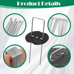 SnelShoppen - 50 Stuks Weed Cloth Haken + 50 Wasmachines, Grondankers voor Tuin, Kunstgras, Camping, U-Vormige Grondspijkers 150x40mm - Ø2.5mm — thumbnail 3
