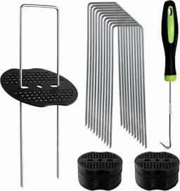 SnelShoppen - 100 U-vormige grondankers met 100 bufferdisc, worteldoek en haakset voor tuin, gazonrand, moestuin en buisbevestiging - Duurzaam verzink — thumbnail 1