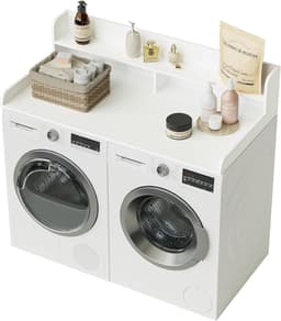 SnelShoppen - 2-laags Wasdroog Werkblad voor Wasmachine en Droger, Organisatie en Opslag voor Utility Room, Houten Werkblad, Wit, 137x70x30.2 cm — thumbnail 1
