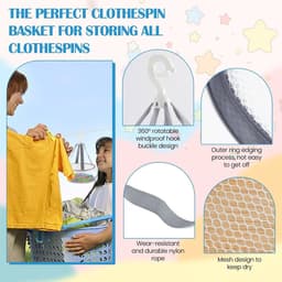 48 Stuks Kledingknijpers met Mand, Winddichte Kleurrijke Plastic Knijpers voor Waslijn, Ideaal voor Kleding, Handdoeken en Sokken — thumbnail 2