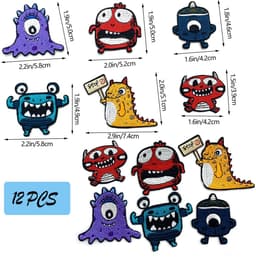 Dailygoods- Strijkpatches 12 Stuks - Grappige Monsterstijl - Opstrijkbare Patches - Kleding Versiering - Defecte Kleding Fixeren - Stijlvolle Borduurstickers - Borduurpatches — thumbnail 4
