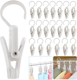Set van 20 washaakjes met clips – Washaakjes met klem – Ophanghaken – Opbergclips voor de kast – Kunststof – Wit — thumbnail 1