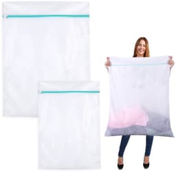 Wasnet voor Wasmachine 60 x 80cm + 90 x 110cm Waszakken in Fijnmazig Polyester Waszak voor Wasmachine met Verborgen Ritssluiting voor Dekens, Jassen, Gordijnen, Lakens en Knuffels (Wit) — thumbnail 1