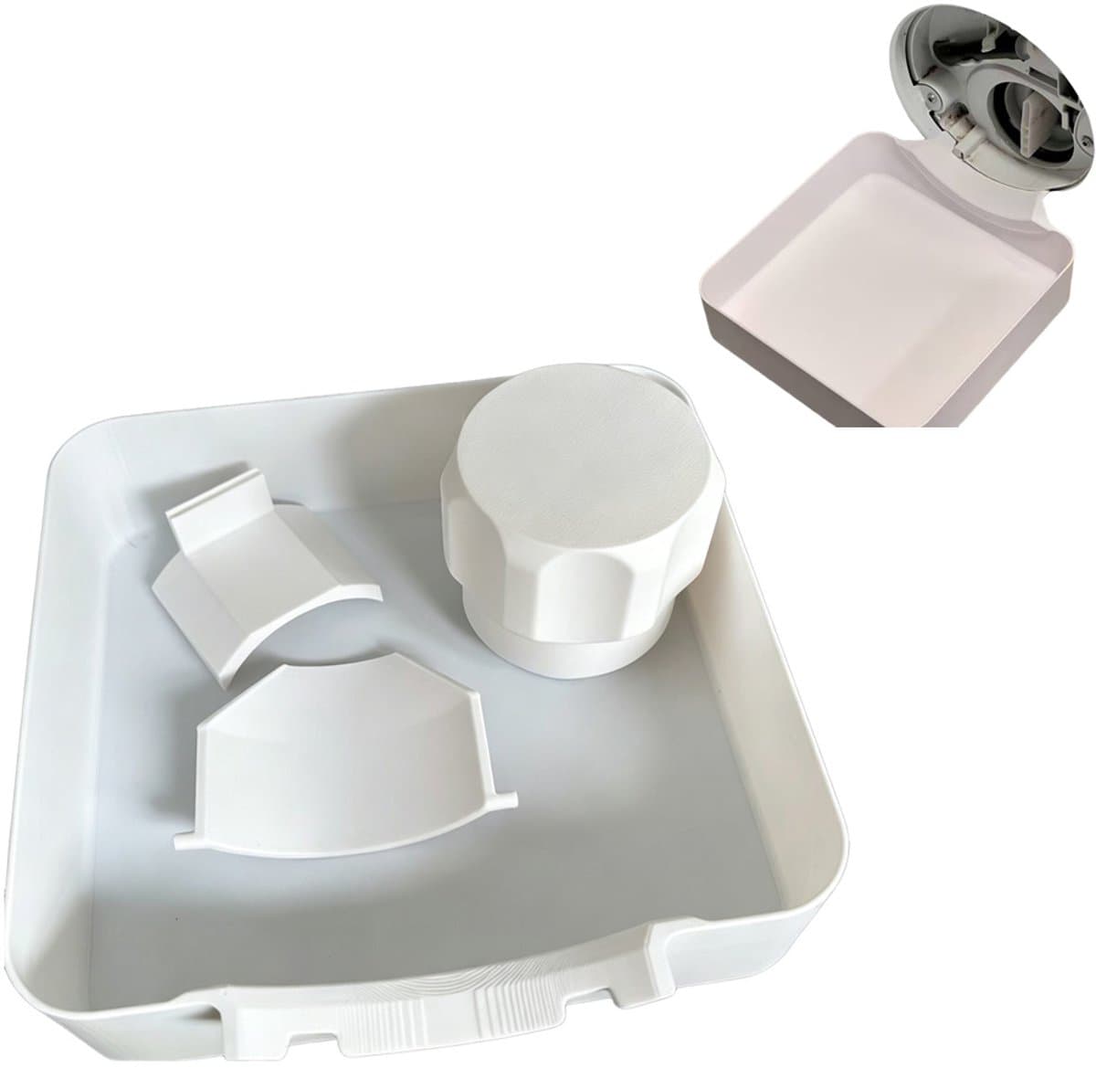 Lekbak Wasmachine - Afvoerbak voor wasmachine - Afvalwaterbak van de wasmachine - Afvalwateropvangbak - 17.8 × 17.8cm - Geschikt voor wasmachines - Met universele afvoerplaat + moer + afvoerplaat - Universeel - Wit — afbeelding 1