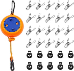 SnelShoppen - Retractable Camping Waslijn 8 Meter Verstelbare Reis Waslijn Sterke Nylon Met 20 Klemmen en 10/10 Vaste Gespen Voor Binnen Buiten Kamper — thumbnail 1