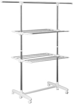 Droogtoren Mobiel Klapbaar Met 2 Niveaus En Wielen Verstelbaar 136,5 Cm Roestvrij Staal En Kunststof Silver Voor Binnen En Buiten — thumbnail 4