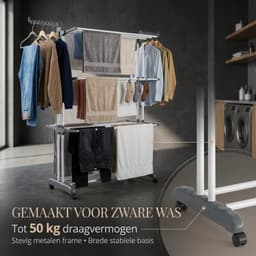 Droogrek Staand - Inklapbaar Wasrek met Wielen - Droogtoren 4 Lagen - 24 Meter Drooglengte - 50 kg Draagvermogen — thumbnail 5