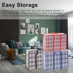 Set van 6 kunststof zakken met ritssluiting, 60 x 50 x 20 cm, opvouwbare organizer met ritssluiting, herbruikbaar, groot kledingrek met handvat, voor opslag, winkelen — thumbnail 2