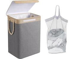 76L opvouwbare wasmand met afneembare tas, wasmanden voor wasgoed met deksel, opvouwbare kleine slanke wasmanden voor vuile kleding, wasmand met handvat voor kaki en grijs