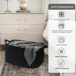 Gevlochten wasmand, zwarte wasmand, gevlochten mand, opbergmand voor babyspeelgoed, vierkante wasmanden, opbergmand voor dekens, kussens, wasmand voor — thumbnail 4