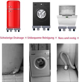 Wasmachine-onderstel met wieltjes, wasmachinesokkel, platform voor koelkast, droger en vriezer, berenbelasting 200 kg, verhoging 9,5 cm, verstelbare breedte (47 - 68 cm) — thumbnail 3