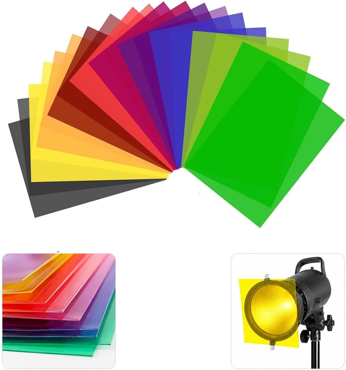 20 Stuks Hittebestendige Folie, Gel Lichtfilter 10 Kleuren, Transparante Kleurfolie voor Kleurcorrectie, Fotostudio, Fotolamp, LED-Lamp, Projector, Studioflitser en Koplamp — afbeelding 1