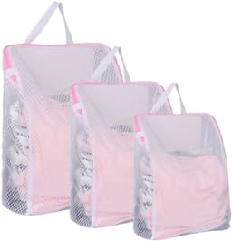 Waszakken - Set van 3 stuks - Met handgrepen en ritssluiting - Voor wasmachine en reizen - Roze en blauw — thumbnail 1