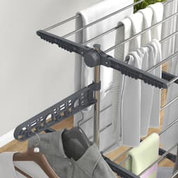 Droogtoren – 3 Niveaus, 142 x 55 x 152 Cm – Staal – Grijs – Inklapbaar Met 6 Wielen Voor Binnen — thumbnail 3