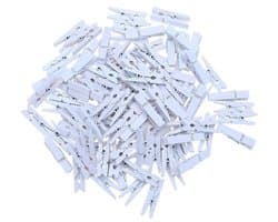 Stevige witte houten mini-wasknijpers 3,5 cm - 100 stuks voor knutselen