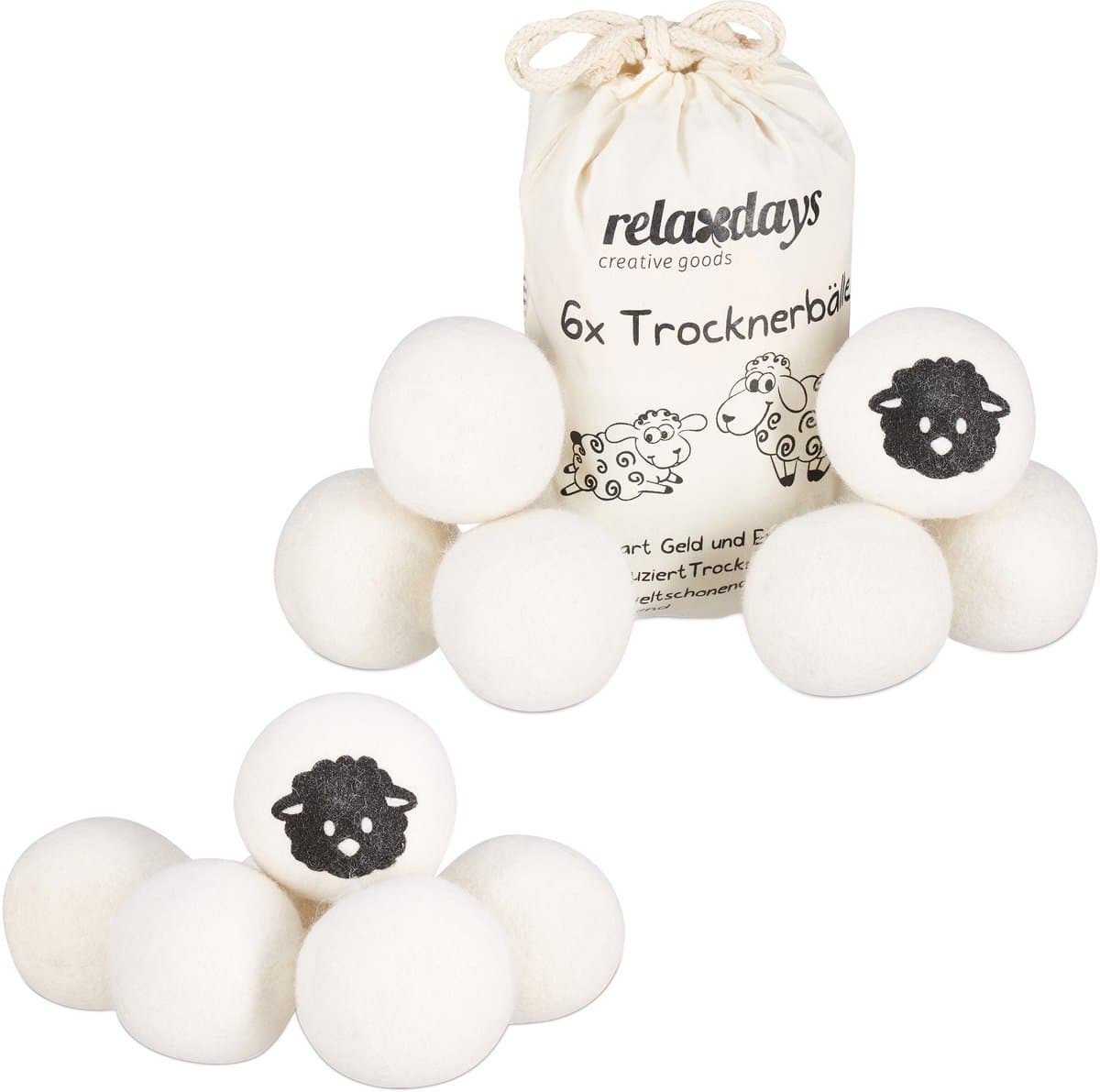 12 x drogerballen XXL - wasdrogerballen schaapwol - dryer balls - wit — afbeelding 1