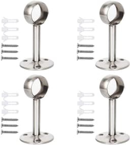 Allecto Premium - 4 stuks Roestvrijstalen Garderobe Buisflens Stanghouder Steun met Schroef en Uitbreidingstube voor Droogrek Garderobe Keukenkast (22mm Zilver) — thumbnail 1