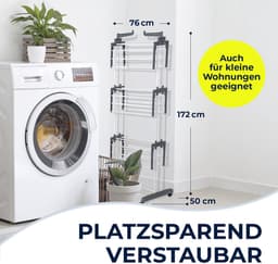 EASYmaxx Inklapbaar droogrek, efficiënt drogen met 3 niveaus, 2 zijvleugels en eenvoudige montage, ruimtebesparend, veelzijdig en mobiel voor binnen en buiten, grijs/wit — thumbnail 3