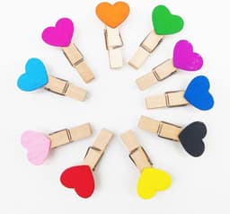 Allecta - Mini houten hartharingen (100 stuks) met kleurrijke wasknijpers en jute touw voor DIY kunst en bruiloftdecoraties. — thumbnail 5