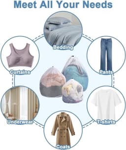 3 Stuks Herbruikbare Waszakken - Groot Mesh Wasnet met Koordstopper - Jassen Shirts Lakens en Dekbedovertrekken . — thumbnail 2