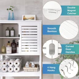 Toiletkast organizer vrijstaand bamboe wit - badkamer boven het toilet opbergkast met verstelbare binnenplank Wasmachine rek — thumbnail 4