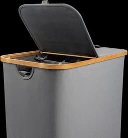 Donker Wasmand 2 vakken met deksel 100 liter bamboe-stof groot wassorteerder wasverzamelaar donkergrijs antraciet zwart - Grote Capaciteit wassorteerder — thumbnail 4