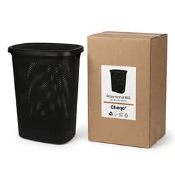 Cheqo® Wasmand met Deksel - Wasbox Zwart - Rotan Look Gevlochten - Opbergmand voor Badkamer en Slaapkamer - met Handvatten en Ventilatie - Waskorf voor Wasruimte - Wasgoedmand met Klapdeksel - Linnenmand - Grote Wasverzamelaar voor Wasgoed — thumbnail 4