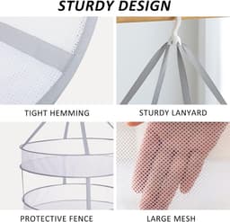 Hangend droogrek voor truien - opvouwbaar mesh-droogrek voor kleding - plat droogrek met twee lagen - geschikt voor poppen en truien - voor binnen- en buitenwas - 61×61×12cm - grijs — thumbnail 3