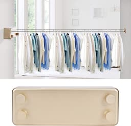 Dailygoods - Intrekbare waslijn - Uitschuifbare waslijn - Modern en eenvoudig te installeren - Goud - Ideaal voor balkon en badkamer - Maximaal 4,2 m... — thumbnail 3
