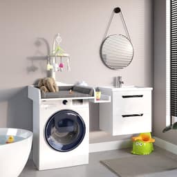 Aankleedopzetstuk voor wasmachine - Commode opzet - Baby verzorgen - Zijrekje voor extra ruimte - 83 x 72 cm - Wit — thumbnail 3