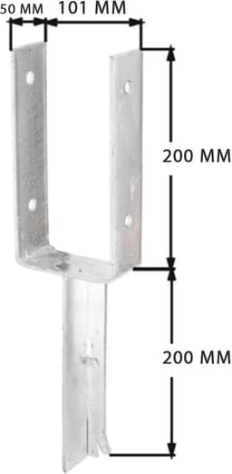 U-vormige paalsteun met betonanker van T-profiel, vrije breedte 101 mm, totale lengte 400 mm, thermisch verzinkt staal, CE-markering, paalsteun voor inbedding in beton, U-profiel staal, grondanker — thumbnail 3