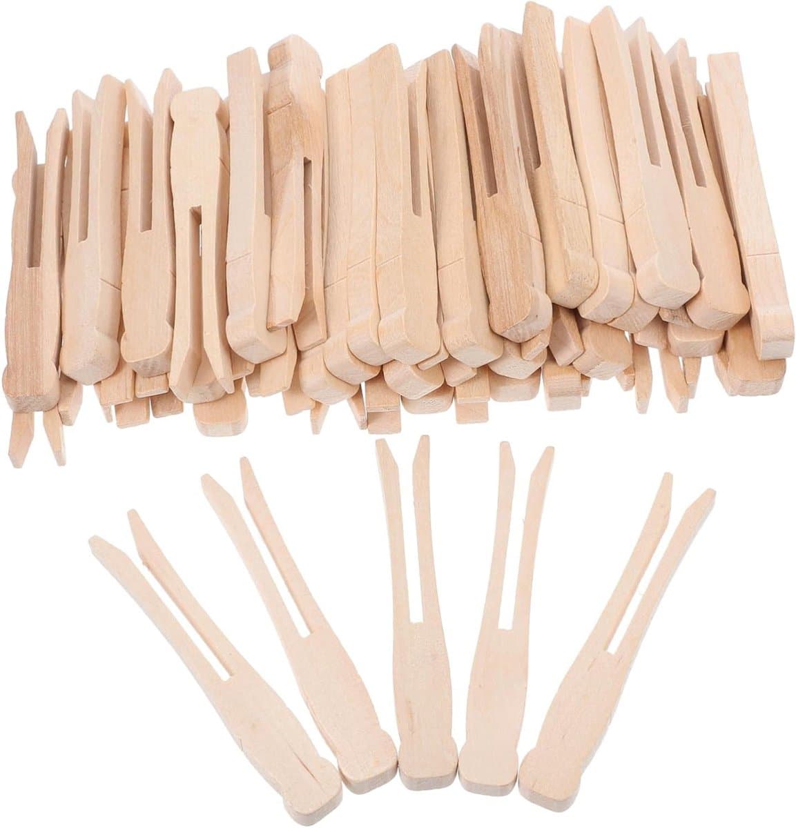 Ronde Knijpers - Houten Clips - Wasgoed Ophangen - Gladde Afwerking - 50 Stuks - Beige — afbeelding 1