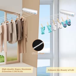 Intrekbare Waslijn - Wand Waslijn - Kleding Drogen - Ruimtebesparend Ontwerp - Tot 375m - Wit — thumbnail 5