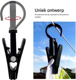 GELLDG Handdoekclips - Klemmhaken - 360° Draaibaar Design - Antislip Met 4 Ribbels - Roestvrij Kunststof En Metaal - 20 Stuks Set - Geschikt voor Binnen En Buiten Gebruik - Zwart — thumbnail 3