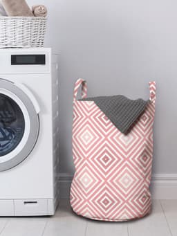 ABAKUHAUS geometrische waszak, rhombusstrepenlijn, wasmand met handvatten en trekkoord voor wasserettes, lichtroze — thumbnail 3