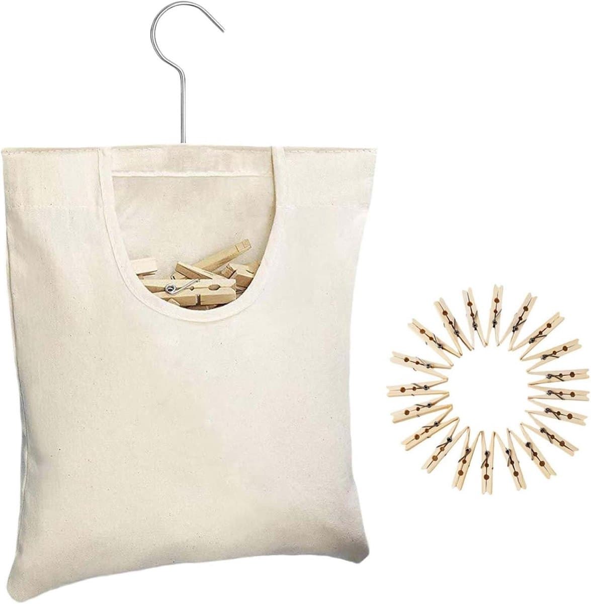 Wasknijperhouder Tas - Waslijn Organizer - Wassen Ophangen - Stevig Canvas Materiaal - 32x27cm - Beige — afbeelding 1