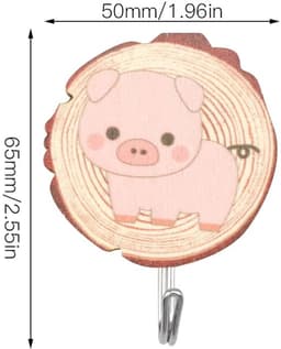 Allecto - Zelfklevende haken - Schattige kinderhaken - Milieuvriendelijk hout - Cartoon dieren - Voor kleding en handdoeken - 6 stuks — thumbnail 4