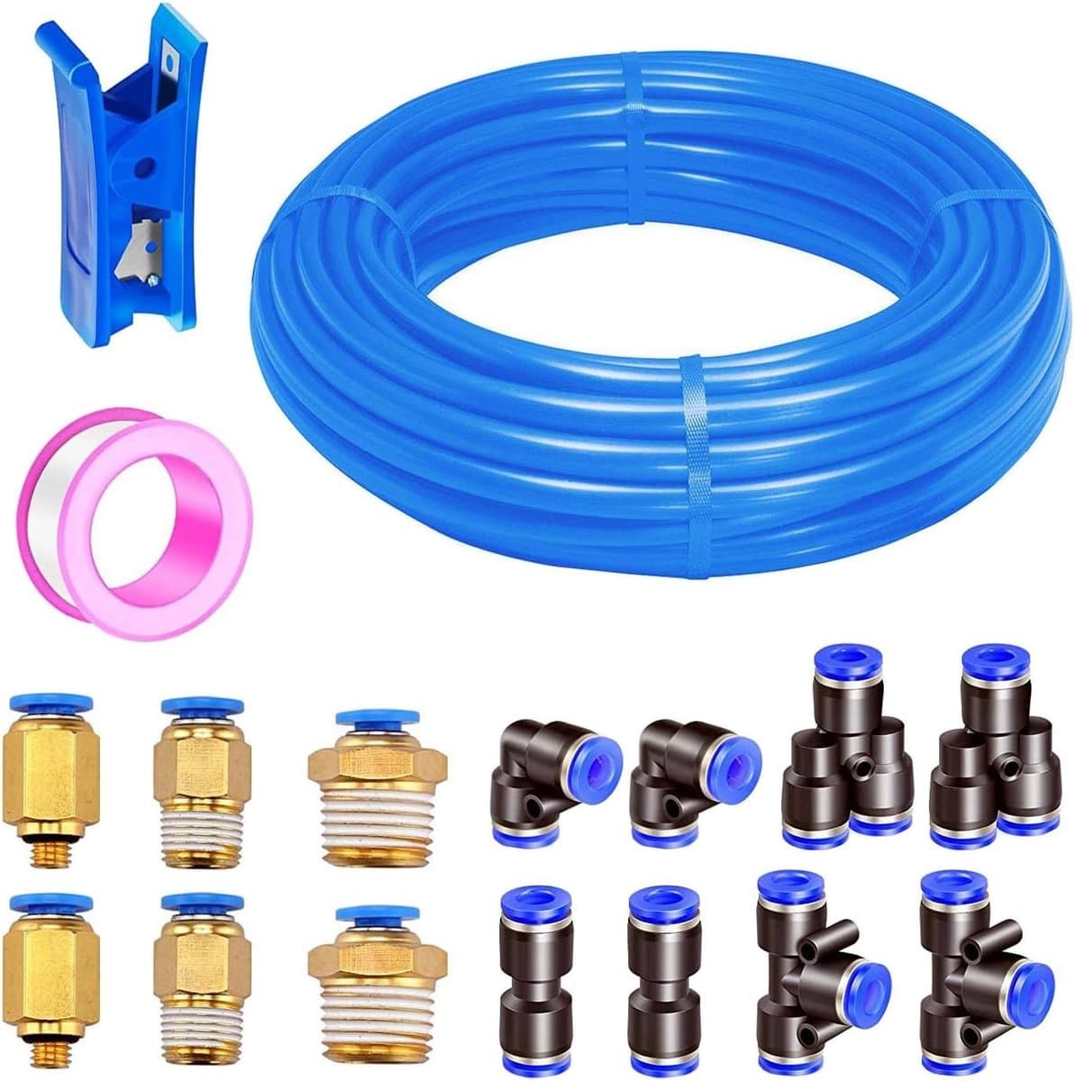 10 meter lucht PU pneumatische slang, 5/16 inch polyurethaan slang, 8mm buitendiameter met 14 pneumatische connectors, slangsnijder en tape — afbeelding 1