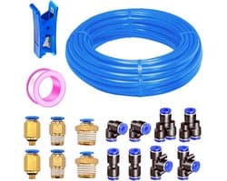 10 meter lucht PU pneumatische slang, 5/16 inch polyurethaan slang, 8mm buitendiameter met 14 pneumatische connectors, slangsnijder en tape