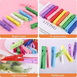 Houten Knijpers - Kleine Clips Decoratief - Foto's Ophangen - Niet-Markeren Tanden - 7 cm Lengte - Veelkleurig Set — thumbnail 3