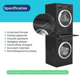 Wasophoogte® Tussenstuk wasmachine droger - Stapelkit wasmachine droger - Tussenkader met droogrek en plateau - Geschikt voor elk type - Zwart — thumbnail 4