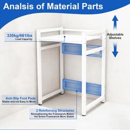Wasmachinerek - Wastoren - Ruimtebesparing - In hoogte verstelbaar - 300 kg draagvermogen - Wit frame — thumbnail 4