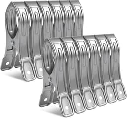 Set van 12 RVS Kleding- en Multifunctionele Klemmen, Sterke Veerklemmen 12 cm voor Tapijten, Dekens, Handdoeken, Canvas en Buitengebruik — thumbnail 1