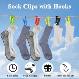 60 stuks sokkenclips - sokkenclip voor wasmachine en droger - sokkenhouder met haken - kleurrijke sokkenclips - multifunctionele sokkenklem - drogen en bewaren van gepaarde sokken - kleurenmix voor efficiënt gebruik — thumbnail 3