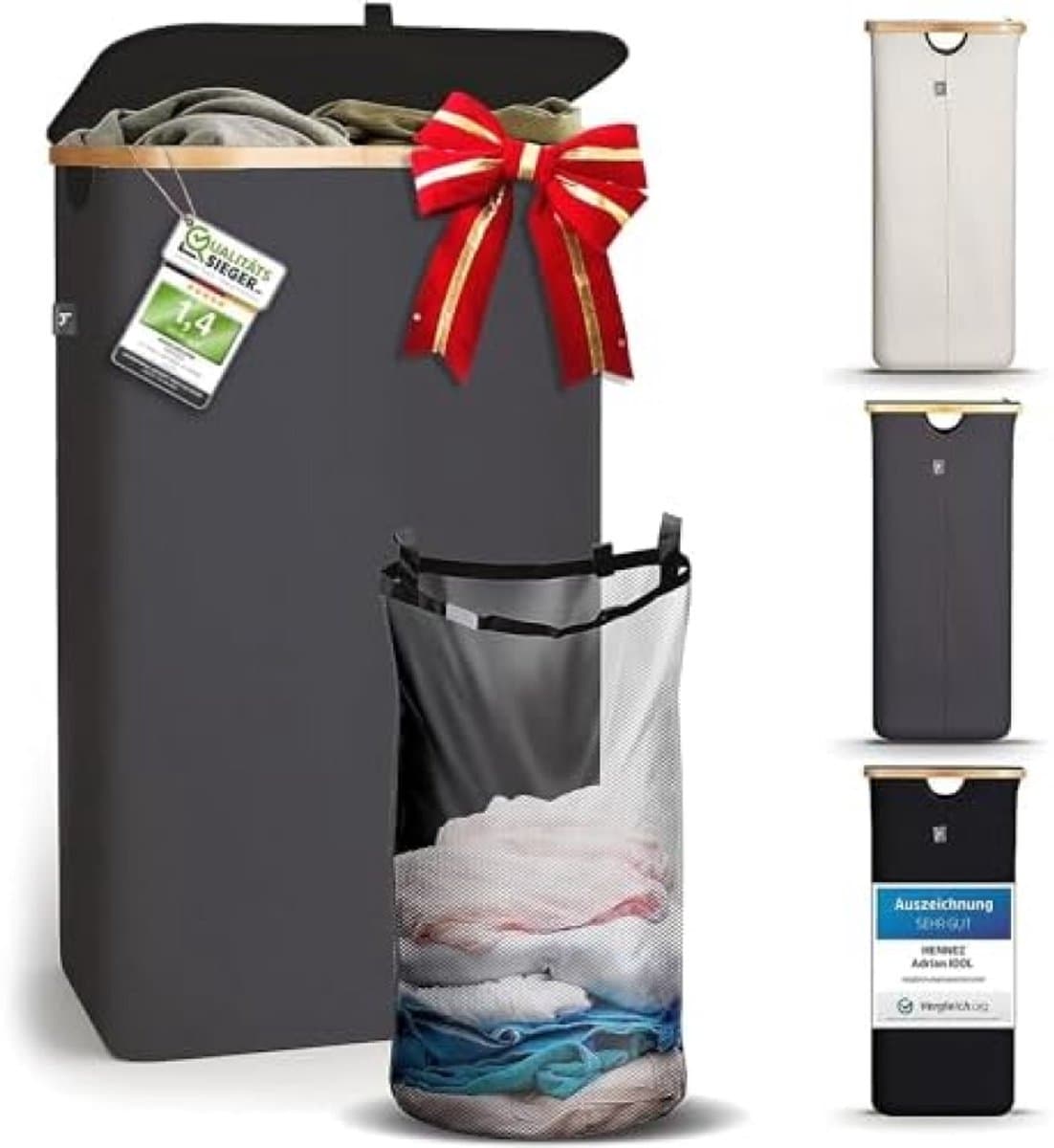 Wasmand met Deksel 100 Liter - Opvouwbare Wasbare Waszak - Multifunctionele Opbergdoos voor Vuil Textiel - Grijs — afbeelding 1