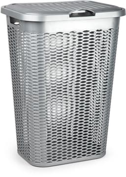 Plasticforte Wasmand Ventilation - met deksel - zilver - kunststof - 51 liter - 43 x 35 x 61 cm - Badkamer - Wasgoed - Nieuw design - Zeer stevig — thumbnail 1