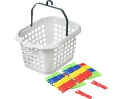 Wasknijpers ophang mandje/bakje - wit - met 48x plastic knijpers — afbeelding 1