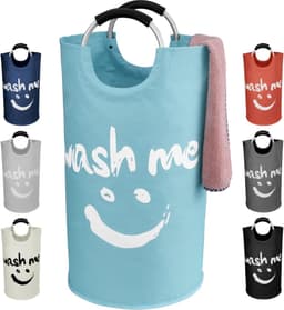 Opvouwbare wasmanden, wasmand met aluminium handvat, grote wasverzamelaar, rijst waszak, waszak, rechts op opbergzakken voor binnen in gebouwen, 43 x 43 x 79 cm, blauw, 115 l — thumbnail 1