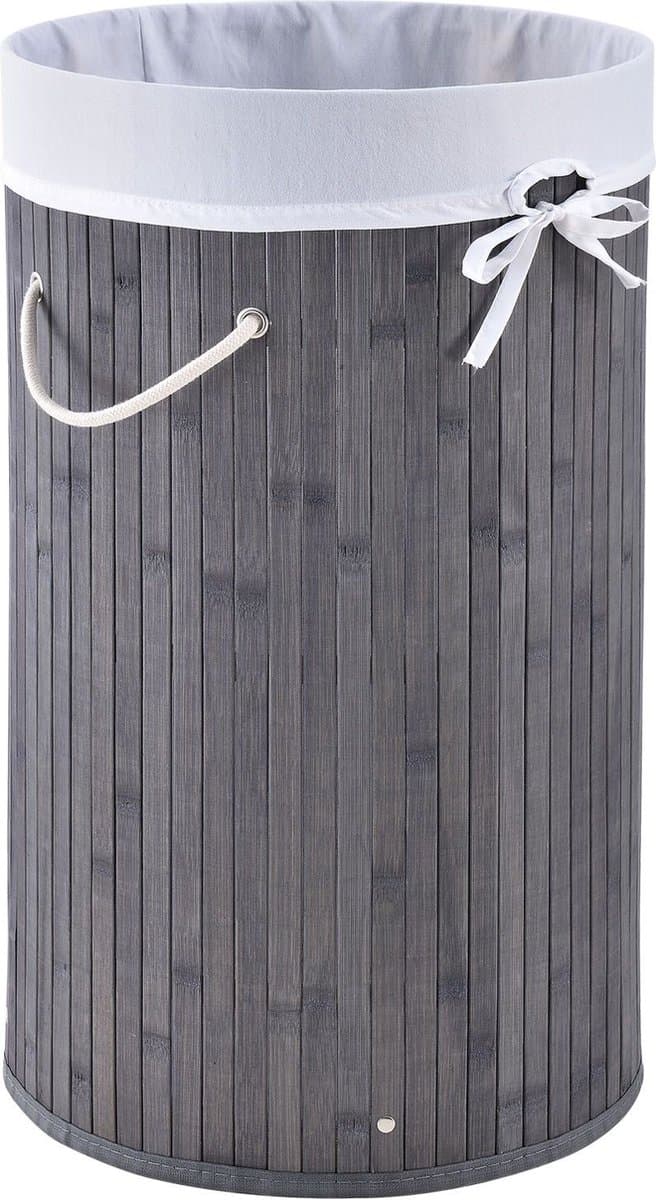 Bamboe Wasmand Curly - 55 Liter - Grijs - Incl. Waszak & Deksel — afbeelding 1